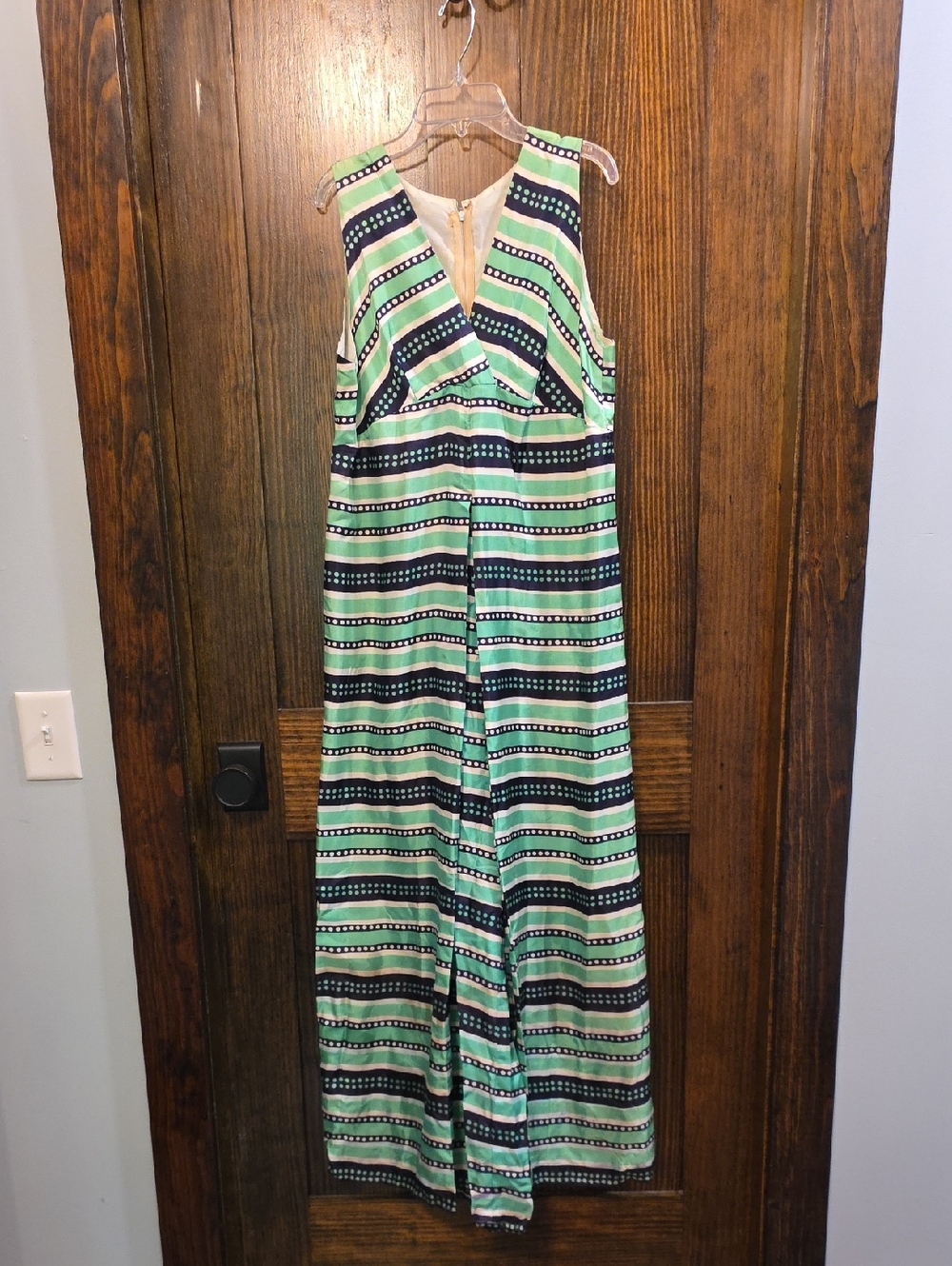 Vintage Striped Green & Navy Sleeveless Jumpsuit Small